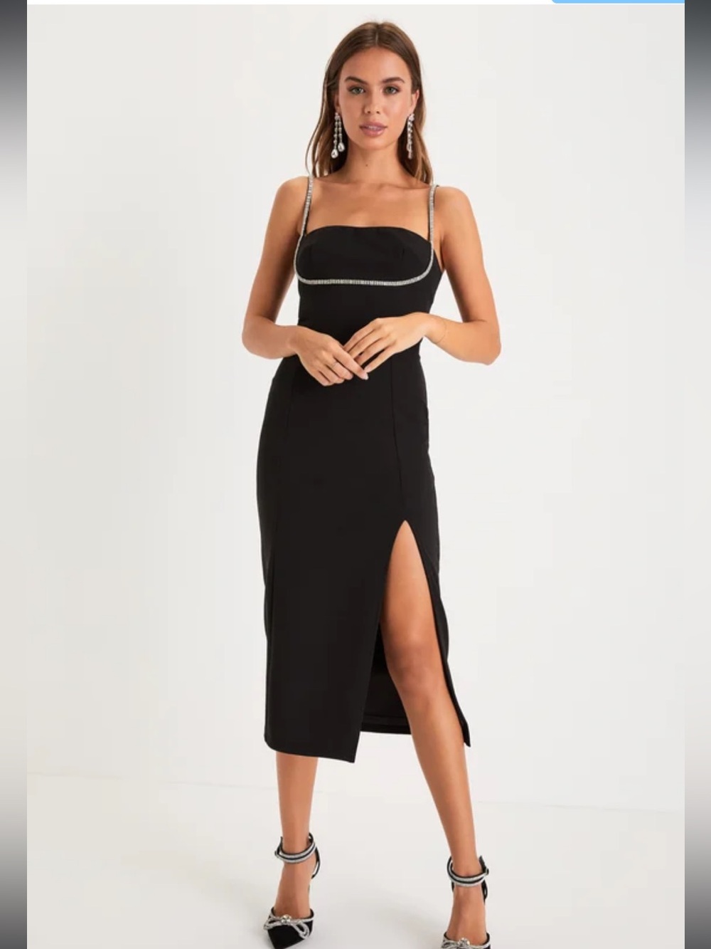 Lulu's Elegant Black Dress with Silver Detail Medium